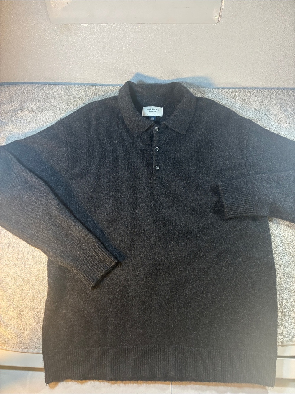 American Eagle Outfitters Dark Charcoal Knit Polo - Men's